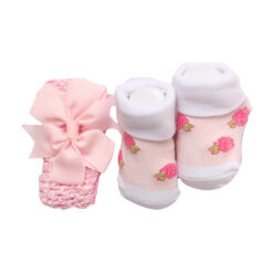 ENSEMBLE CHAUSSONS ET BANDEAU FRAISE
